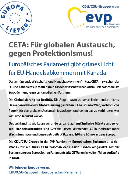 Infoflyer "CETA: Für globalen Austausch, gegen Protektionismus!"